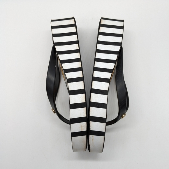 Kate Spade Black White Striped Lemon Thong Wedge Flip Flop 9 - Picture 6 of 9